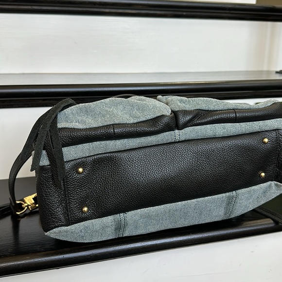 New Aimee Kestenberg genuine, leather denim satchel shoulder handbag purse gift - Picture 10 of 12